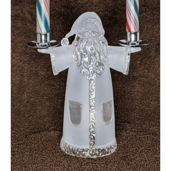 Santa Candle Holder Frosted and Clear AND Red Green Candles - Picture 5 of 5